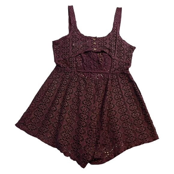 FP Beach Free People Metallic Perforated Lace Romper Swimsuit Cover-up Sz S - Picture 4 of 6